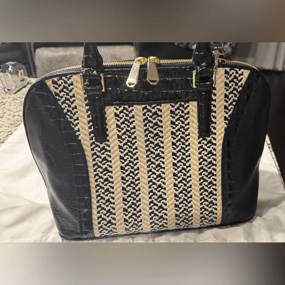 Brahmin Black and Tan Striped Satchel Vivian in Saint Tropez/ Rare - Picture 4 of 14